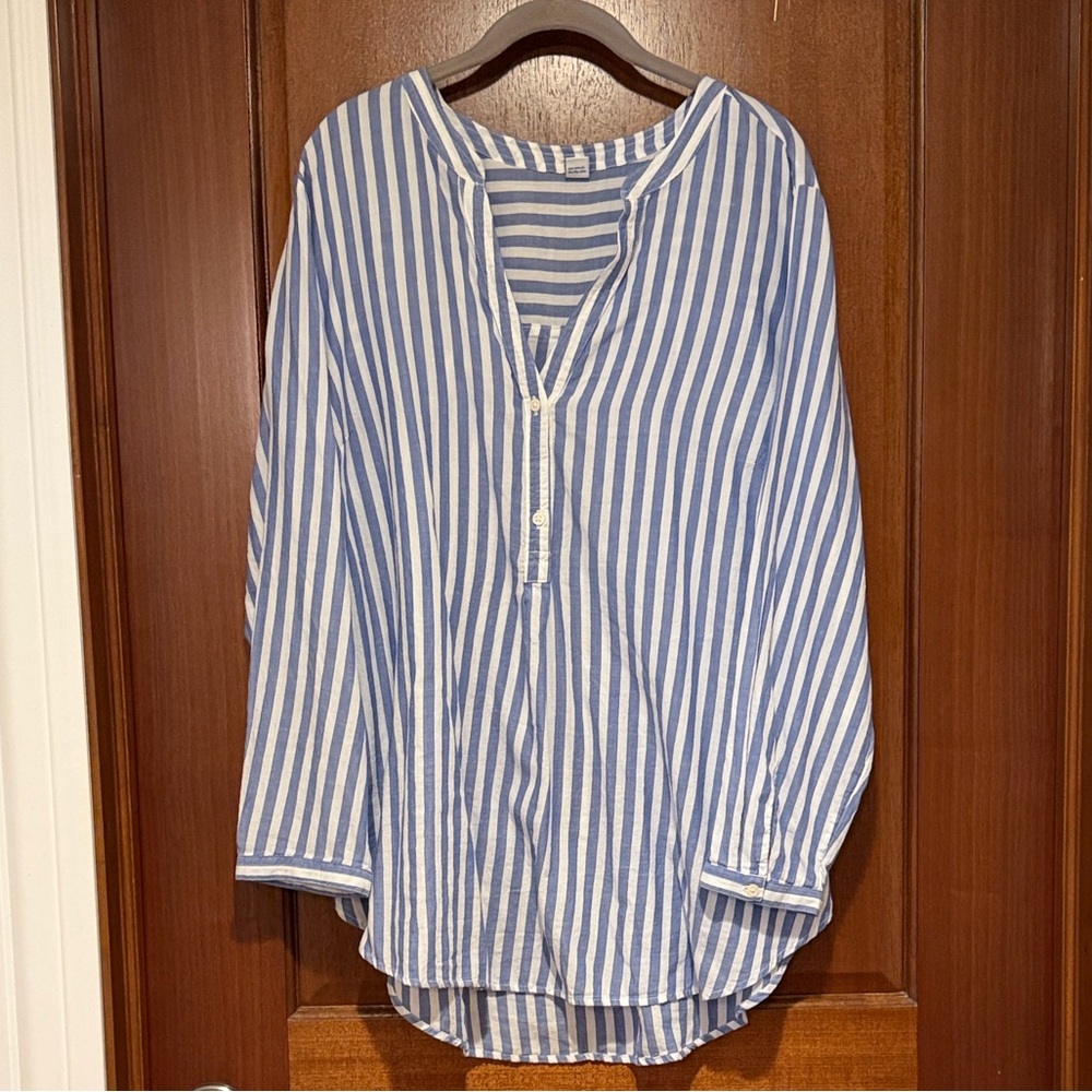 Blue and White Striped Button-Up Shirt XL NWT